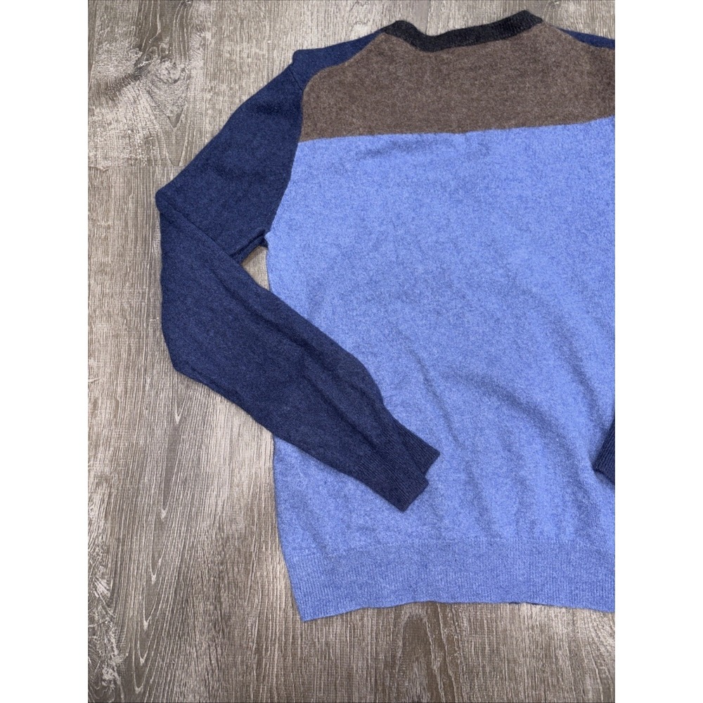 Neiman Marcus Cashmere Sweater Mens X-Large Blue Gray Green V-Neck Colorblock - Picture 11 of 12